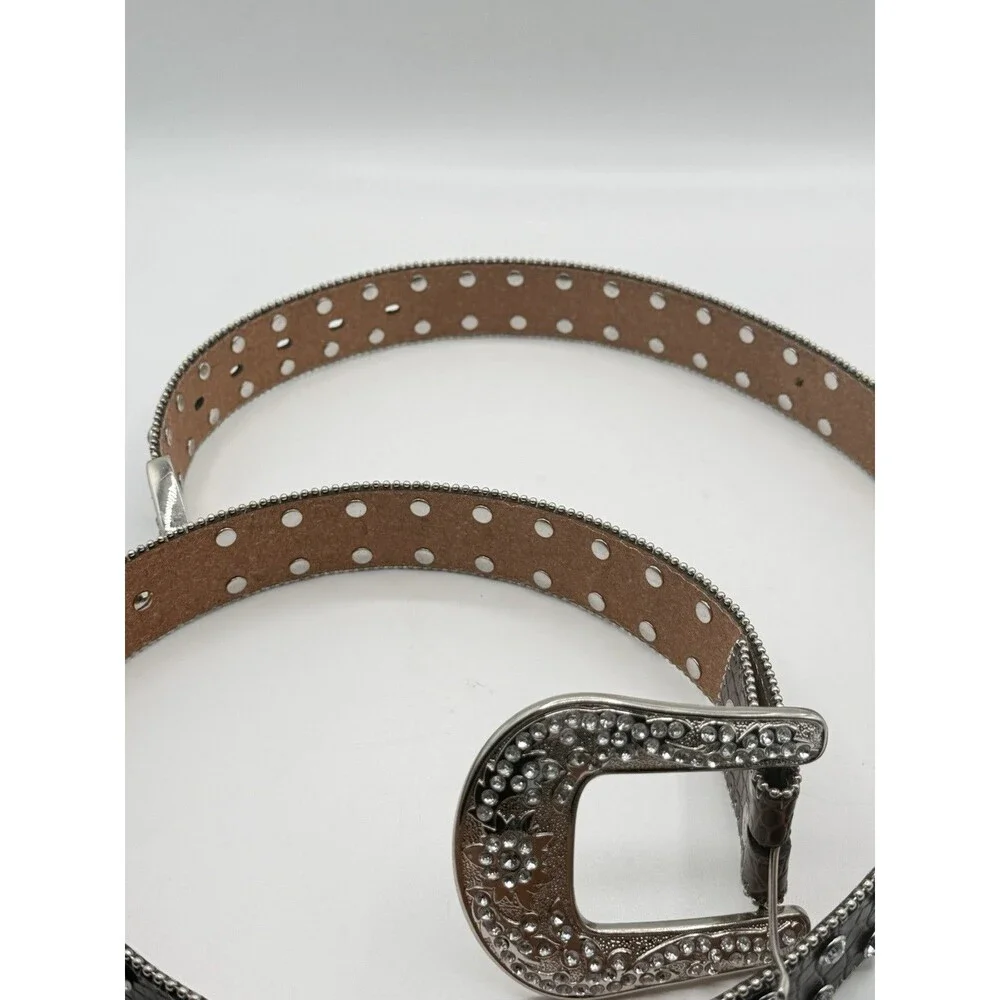 Studded Rhinestone Brown‎ Leather Alligator Western Belt Plus XXL Bling 52” READ